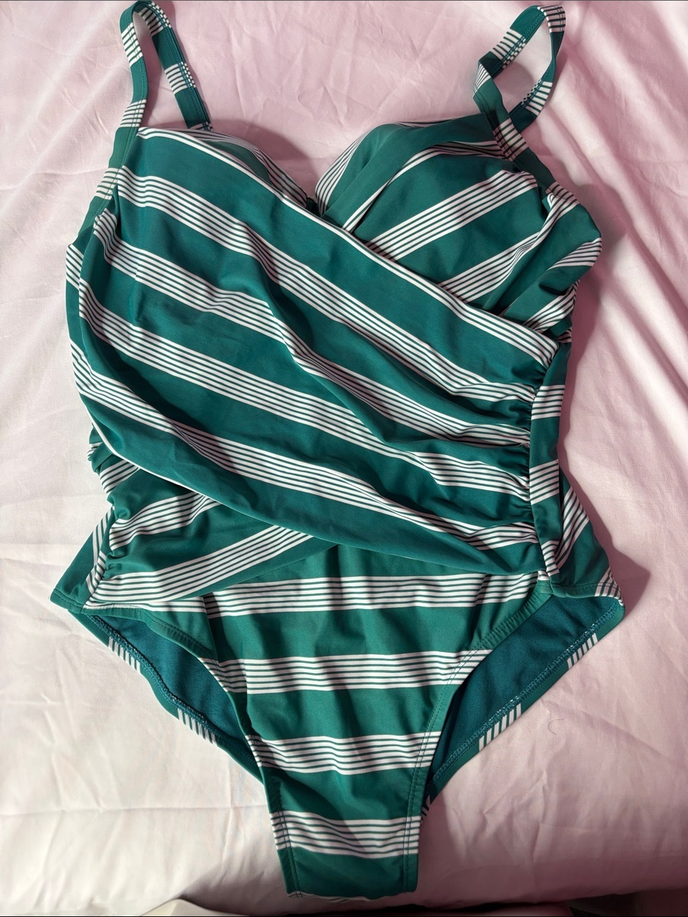 Terra & Sky Teal and White Striped One-Piece Swimdress - Picture 1 of 6